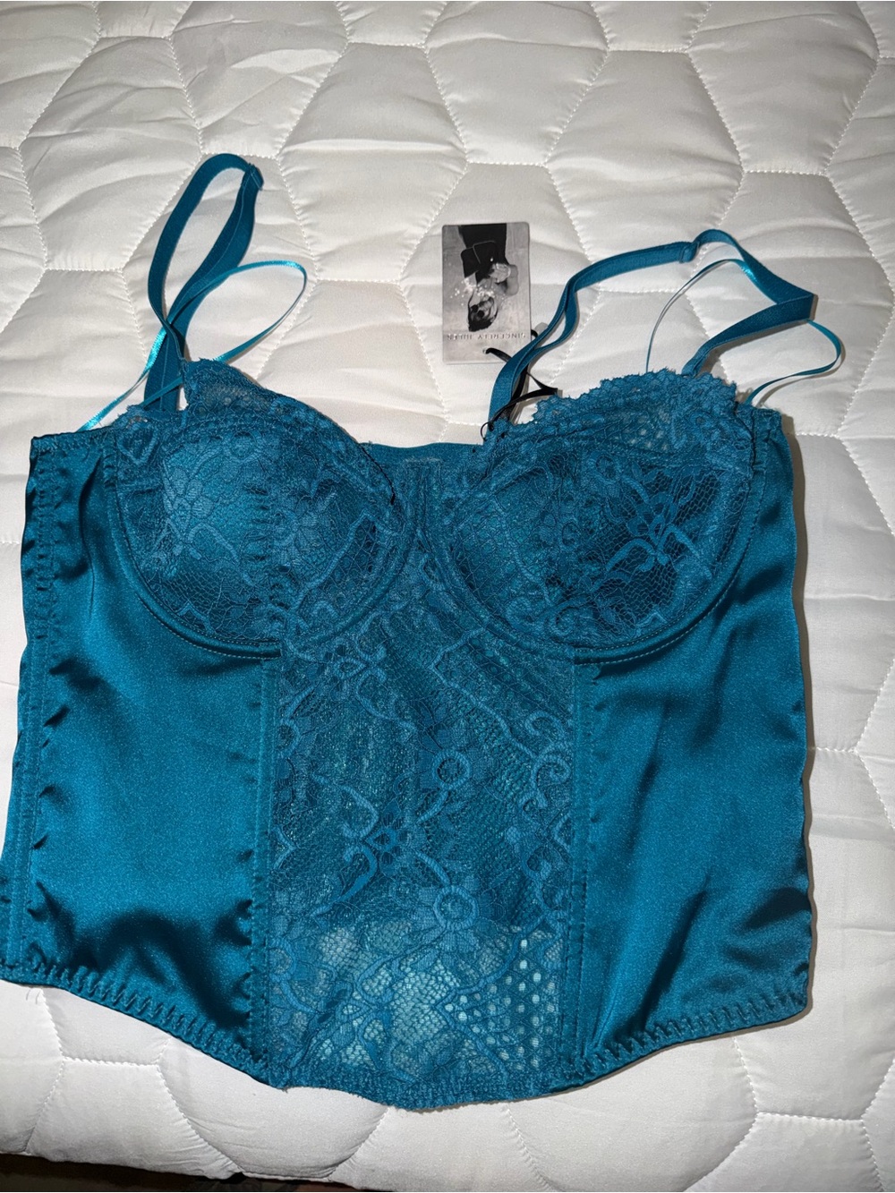 Sincerly Jules Teal Lace Satin Bustier Top